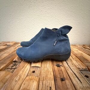 Mephisto Womens Navy Blue Nubuck Leather Ruffle Ankle Boots Made in France 38.5